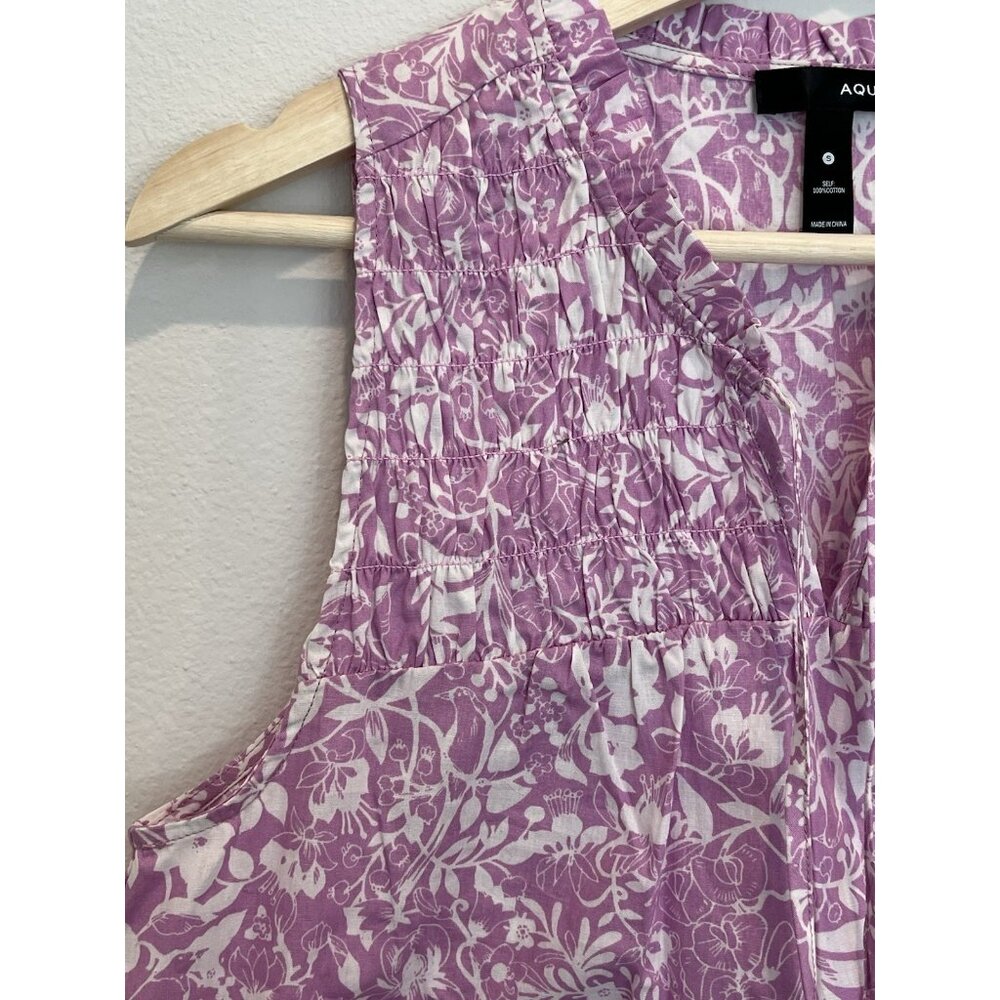 Aqua Women’s Top Small Size Floral Print Tassel Tie 100% Cotton Purple White - Picture 8 of 9